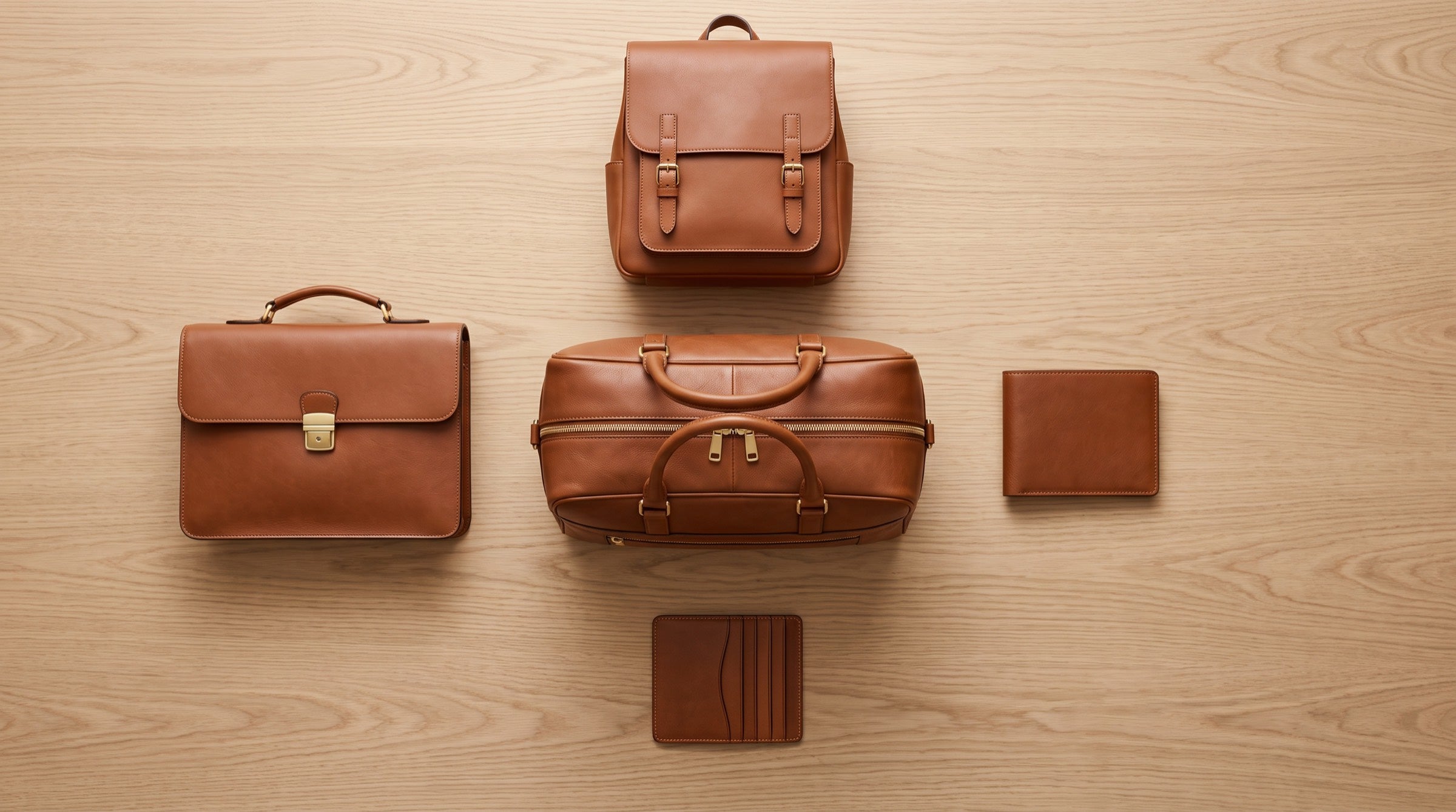 The full Ashford & Clay range laid out on a table, Cognac and Ebony