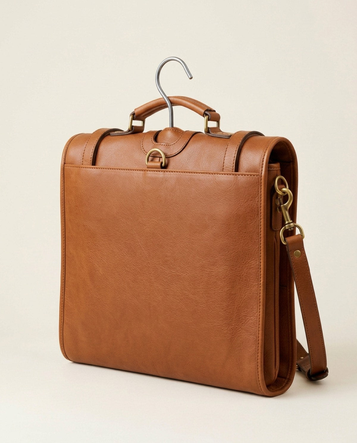 Belgrave Folding Garment Bag, brass-finish zips, steel hanger hook detail