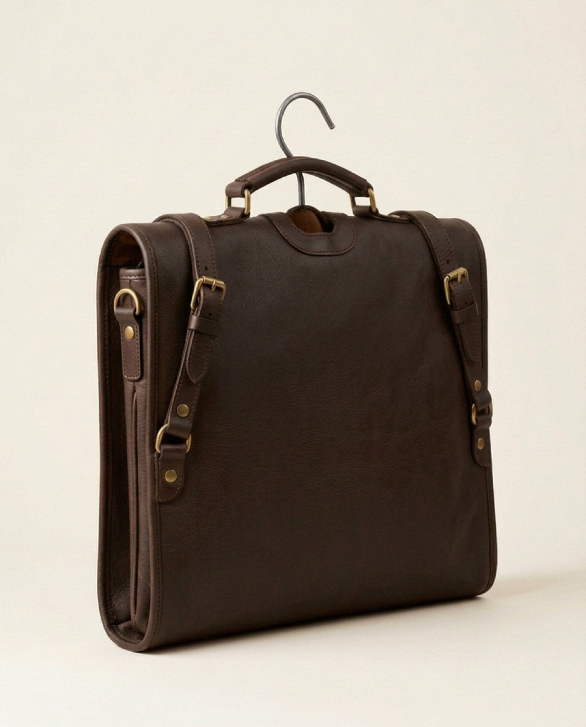Belgrave Folding Garment Bag, brass-finish zips, steel hanger hook detail