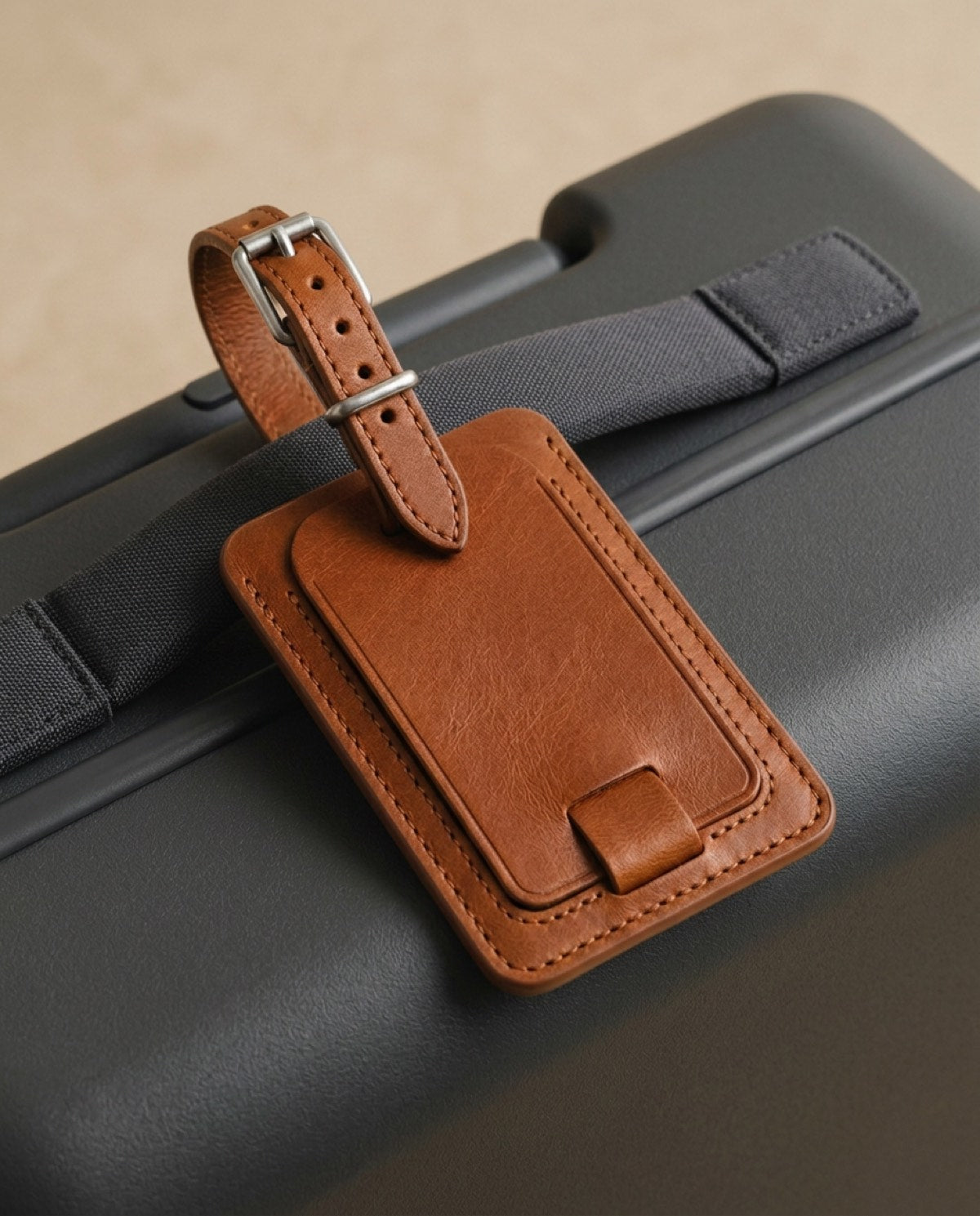 Essential Luggage Tag open, showing what fits inside