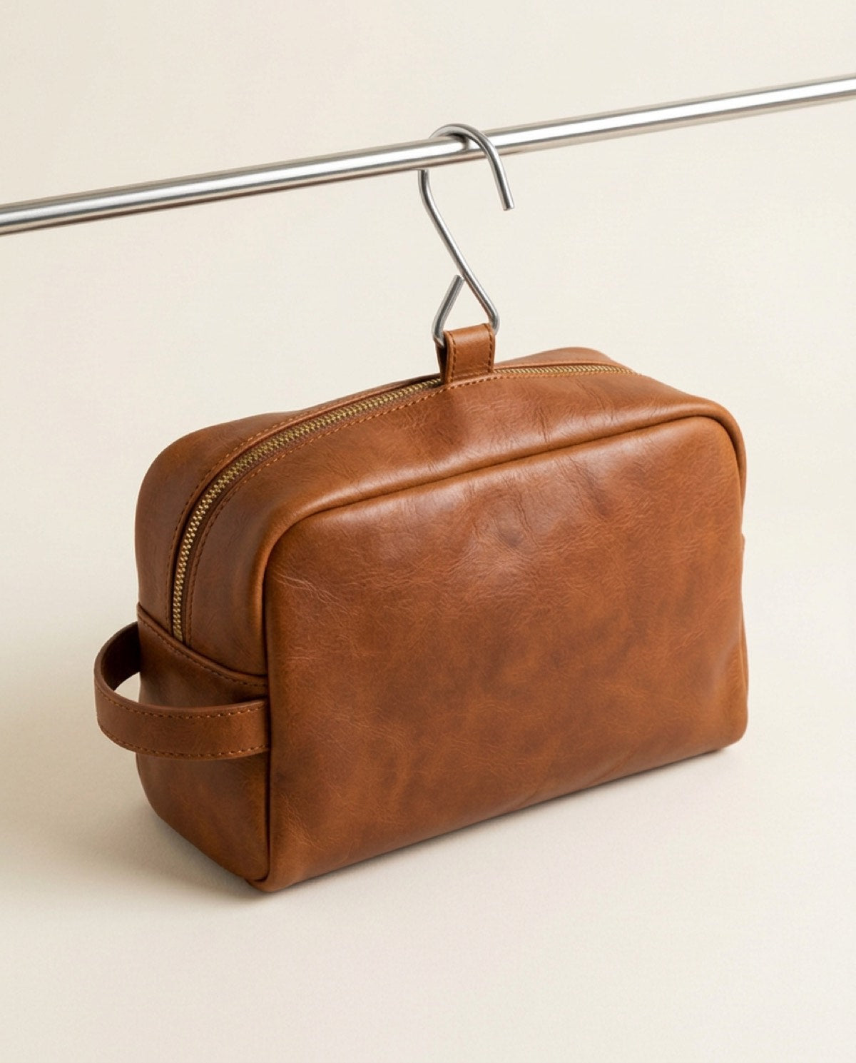 Essential Toiletry Bag, brass-finish zips, steel hook detail