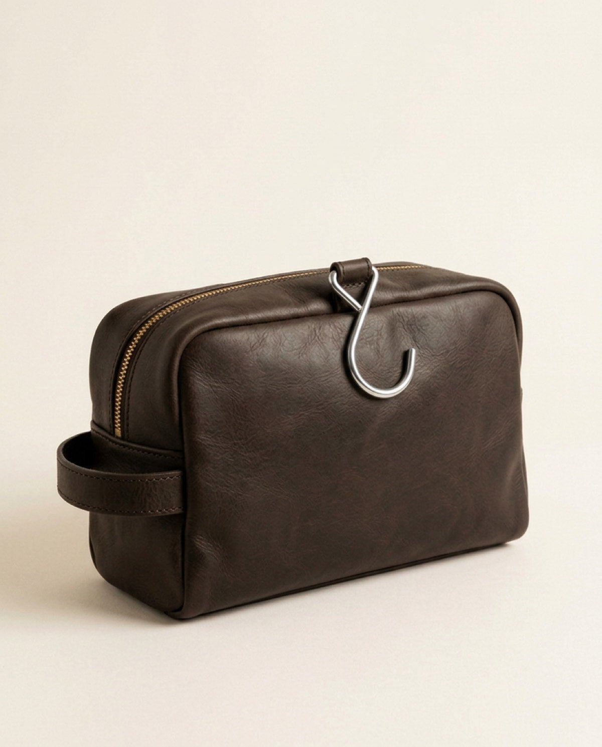 Essential Toiletry Bag, brass-finish zips, steel hook detail