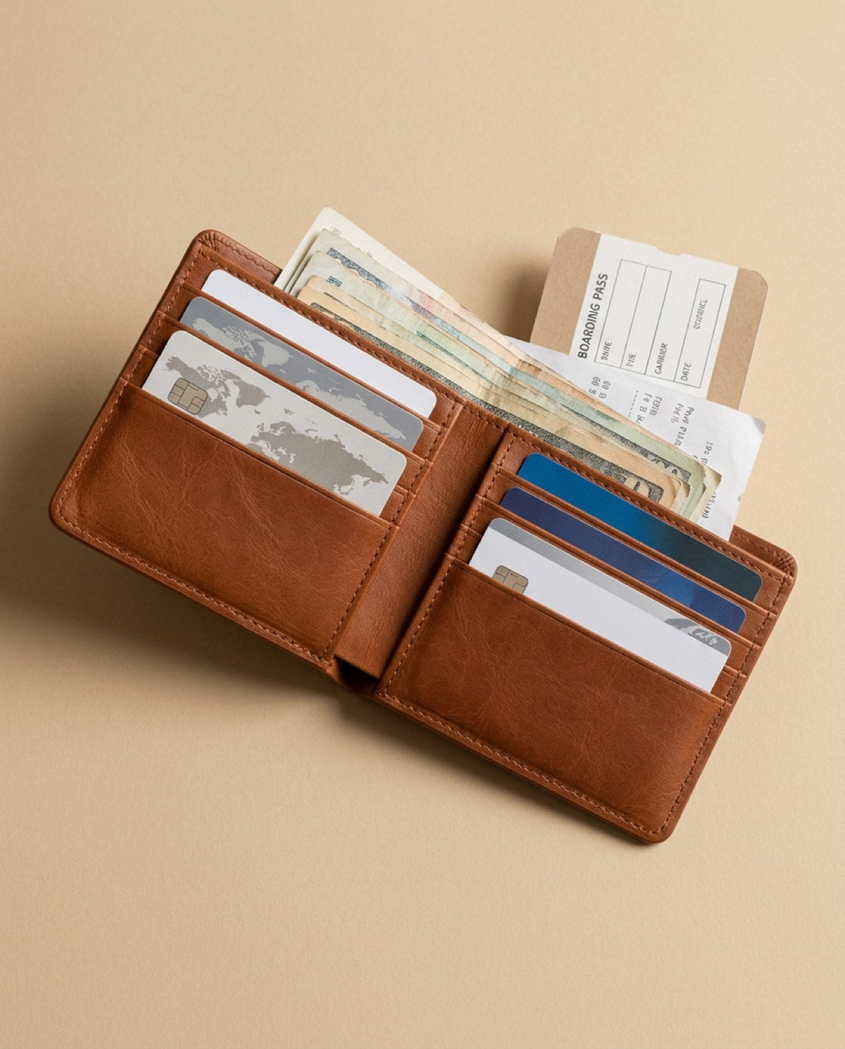 Hatton Bifold Wallet open, showing what fits inside