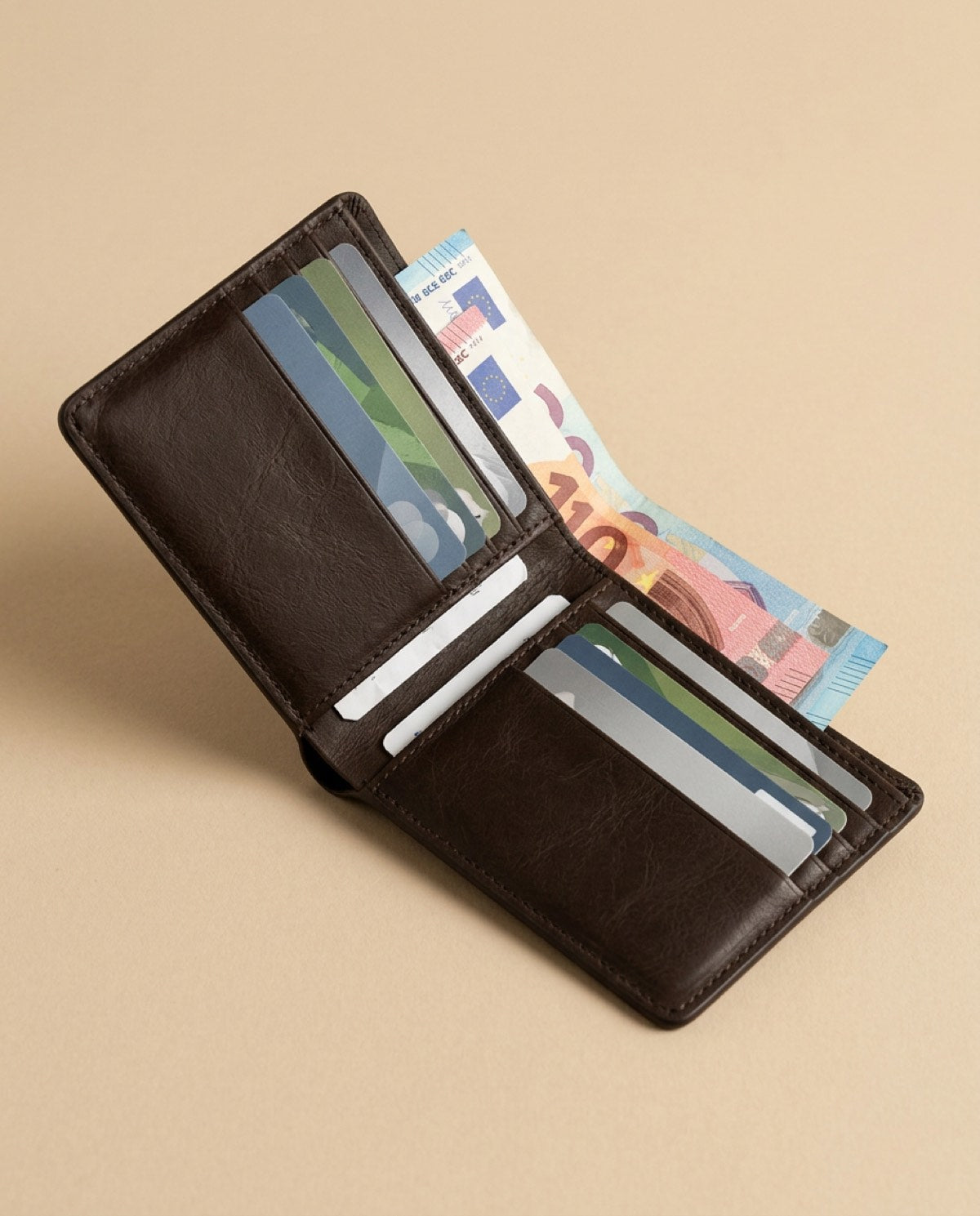 Hatton Bifold Wallet open, showing what fits inside