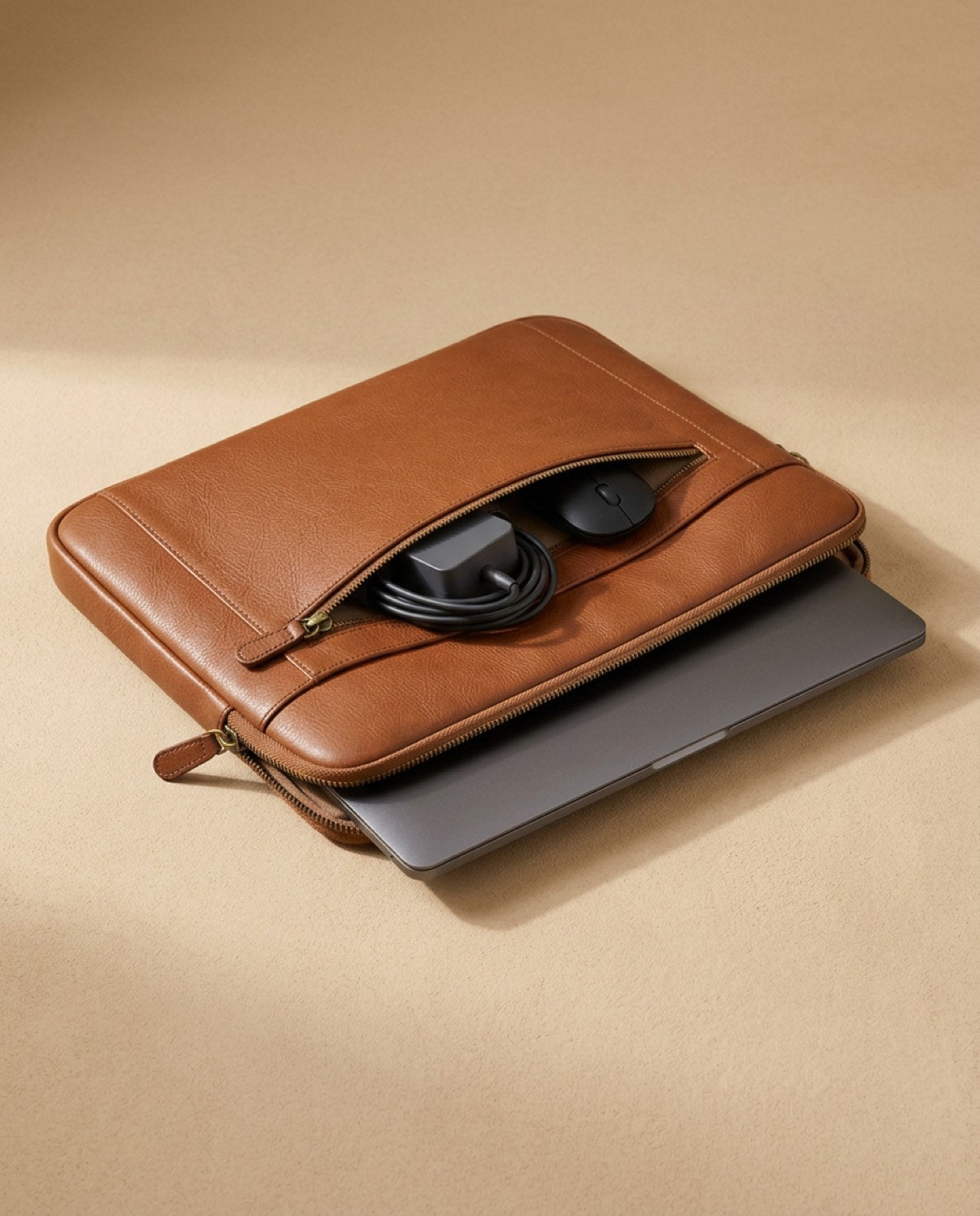Hatton Classic Laptop Sleeve open, showing what fits inside