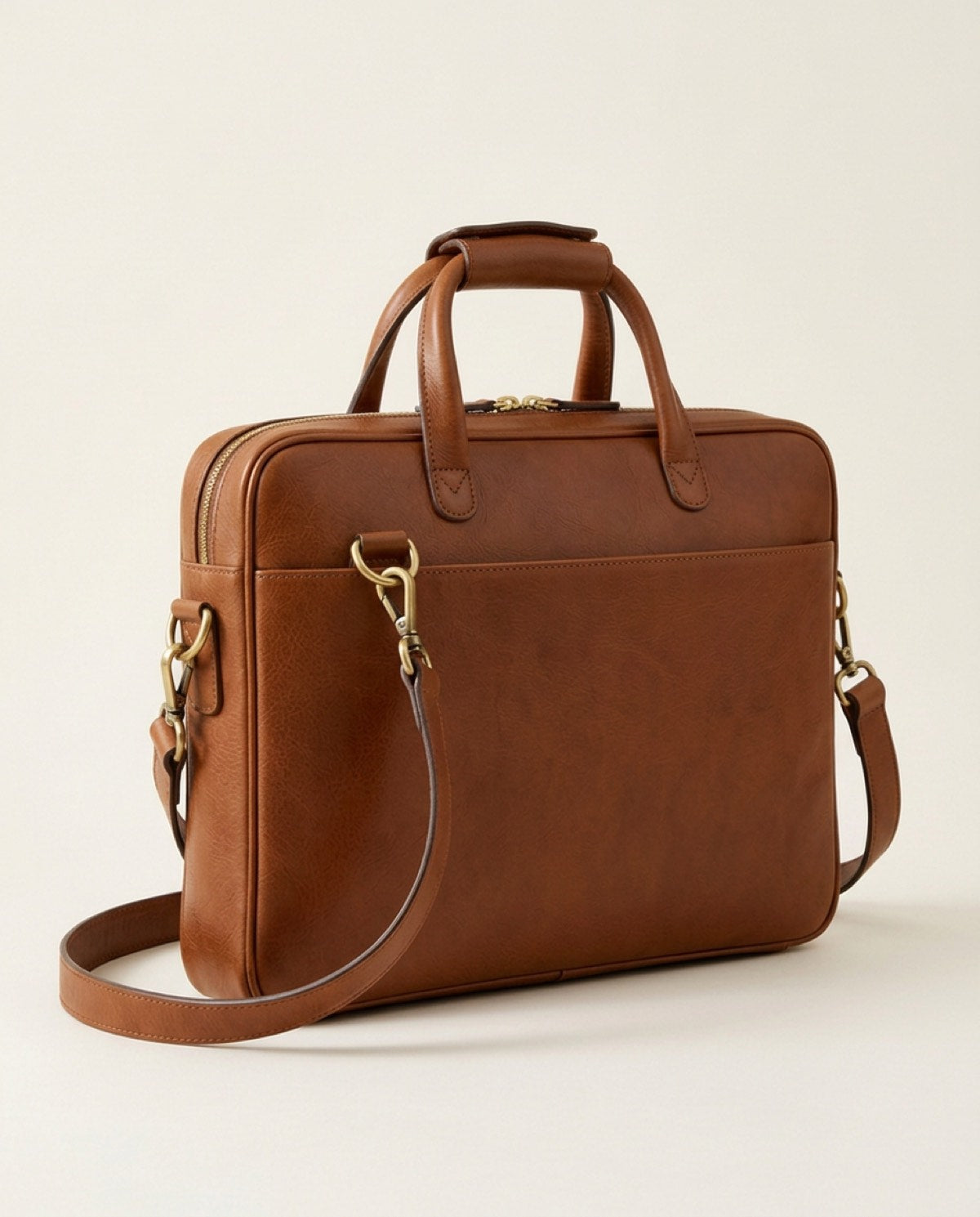 Hatton Compact Briefcase, brass-finish zip, detachable strap detail