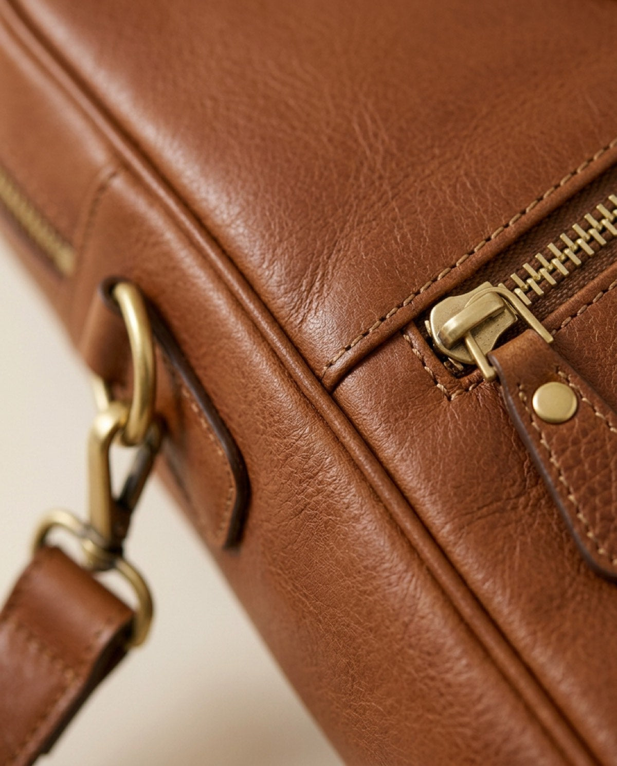 Hatton Compact Briefcase, leather detail