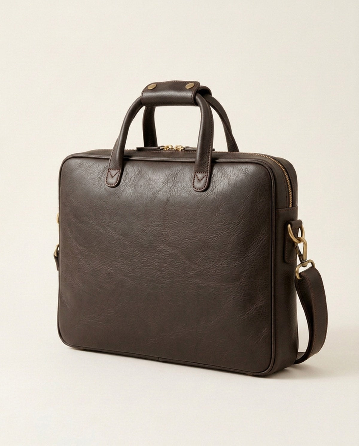 Hatton Compact Briefcase, brass-finish zip, detachable strap detail