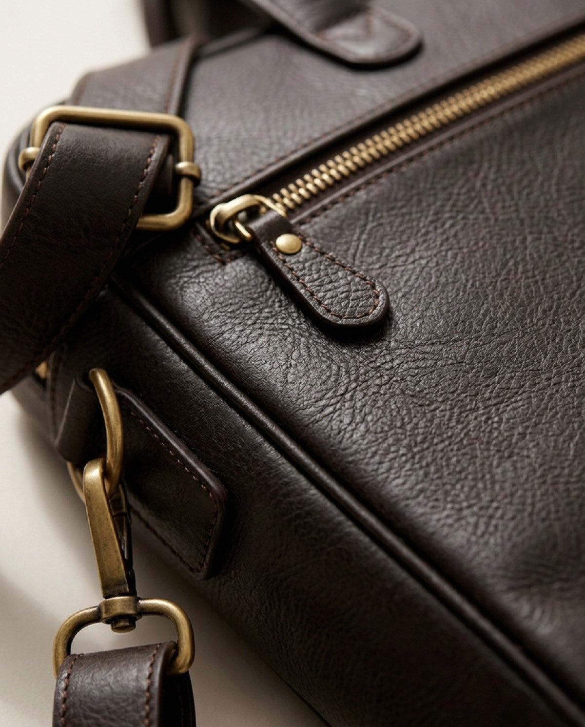 Hatton Compact Briefcase, leather detail