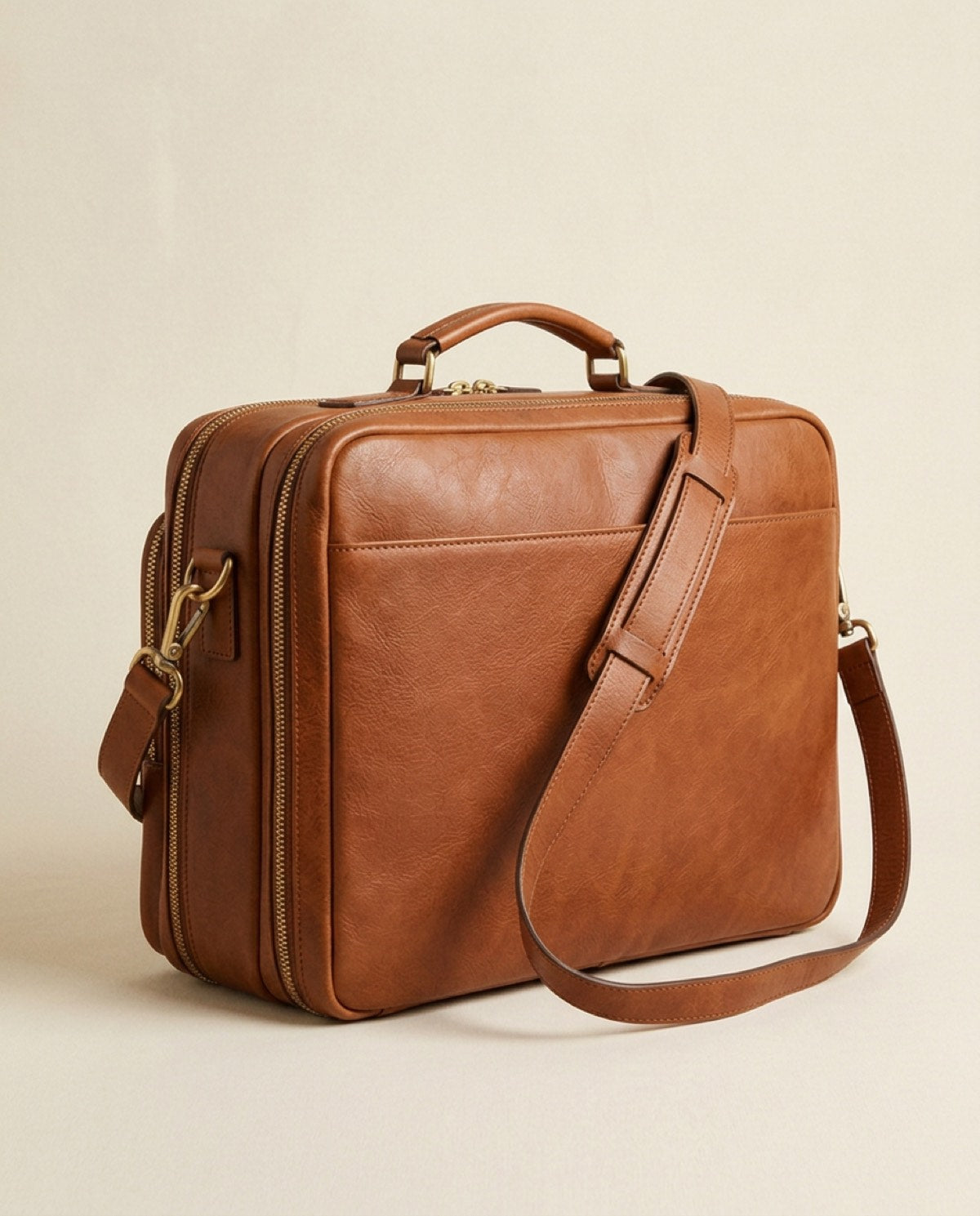 Hatton Large Briefcase, brass-finish zips, detachable strap detail