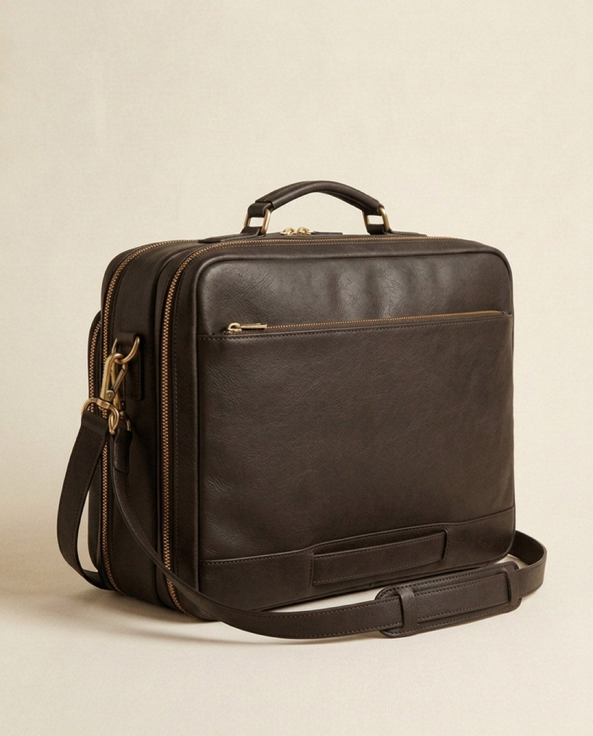 Hatton Large Briefcase, brass-finish zips, detachable strap detail