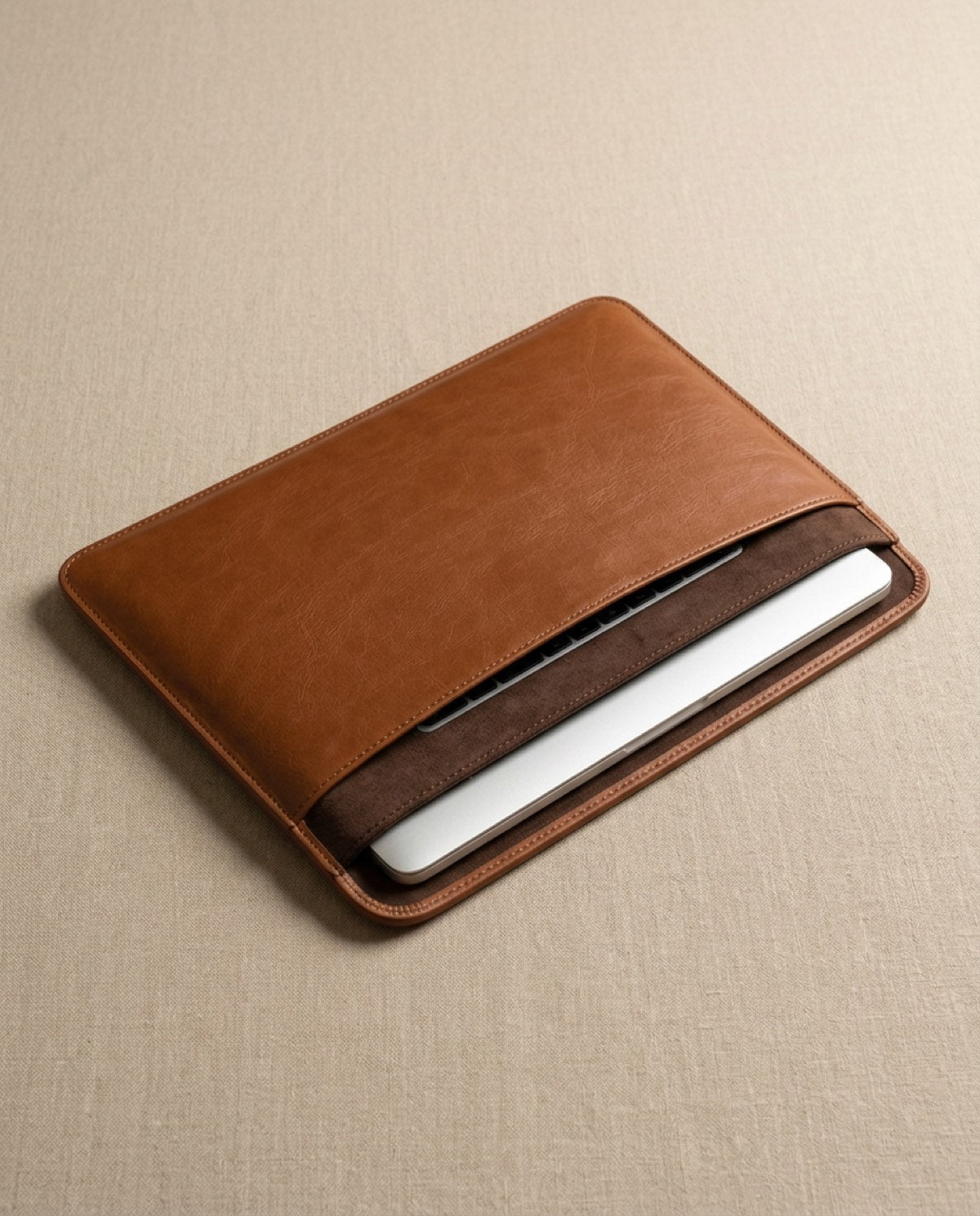 Hatton Minimalist Laptop Sleeve open, showing what fits inside