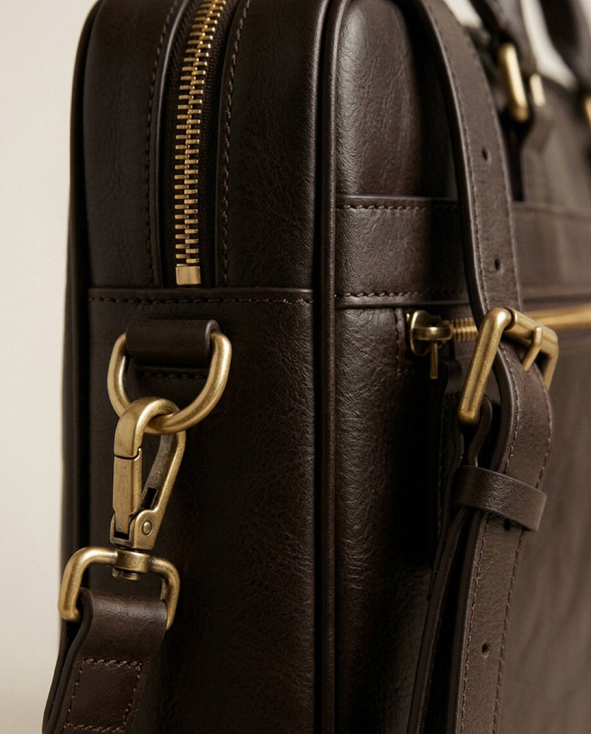 Hatton Slim Briefcase, leather detail