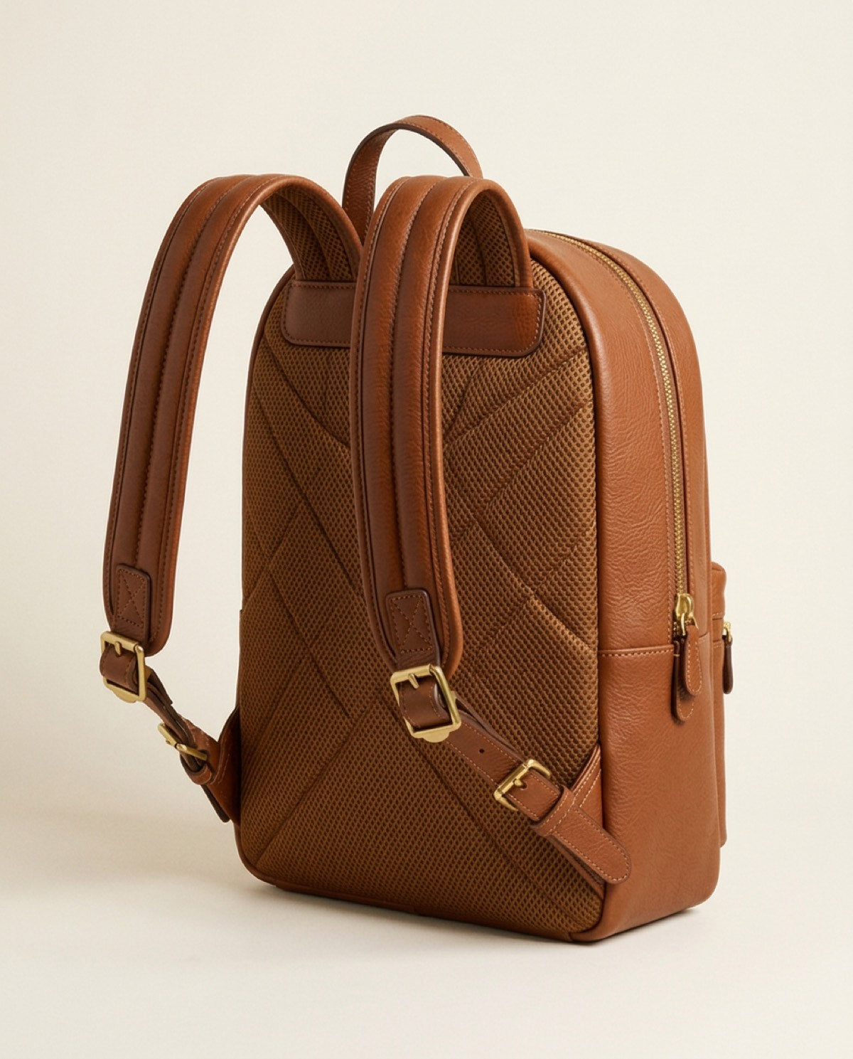 Marylebone Compact Backpack, brass-finish zips, padded straps detail