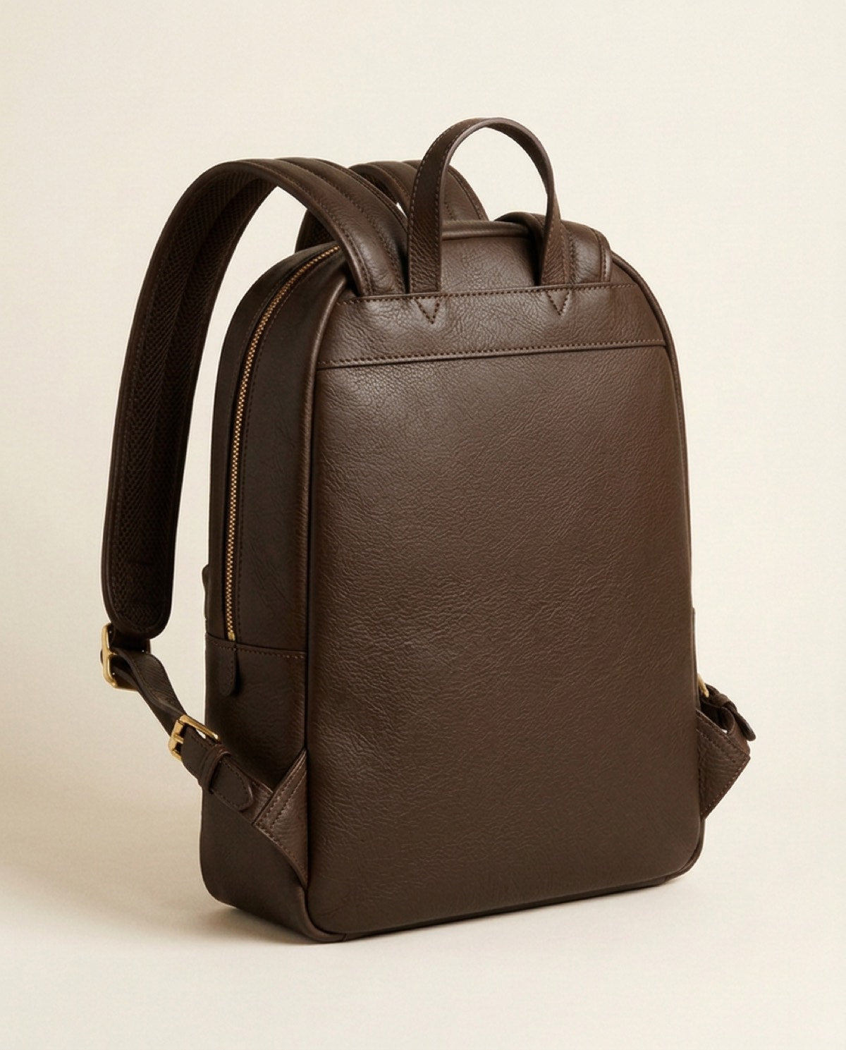Marylebone Compact Backpack, brass-finish zips, padded straps detail