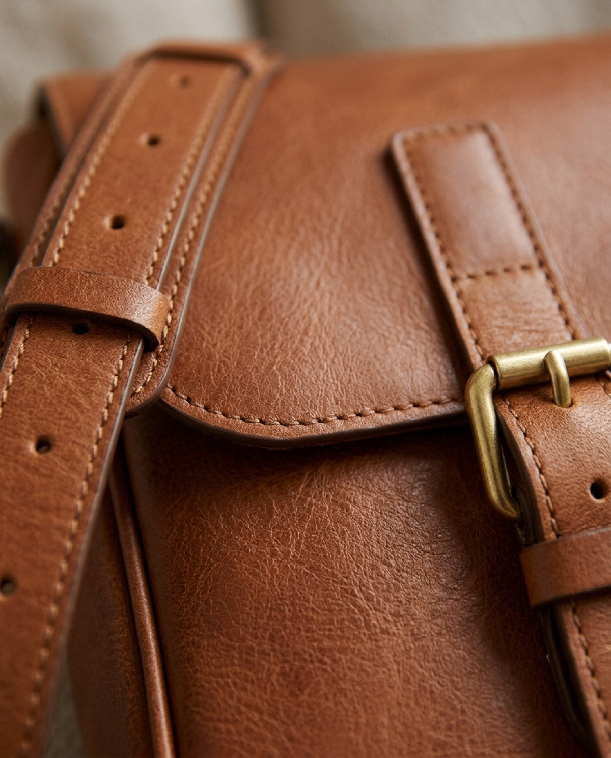 Marylebone Flap Messenger, leather detail